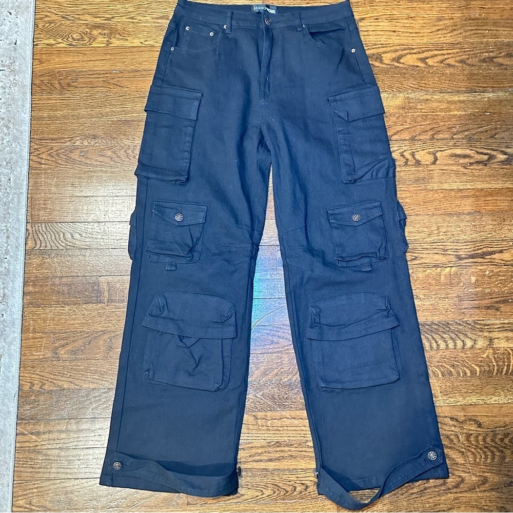 Fashion Nova Black Cargo Flare Jeans